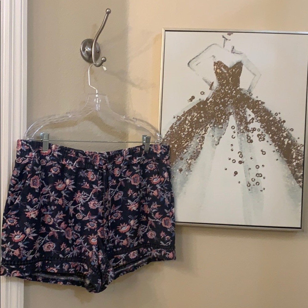 LOFT Navy Print Drawstring Shorts